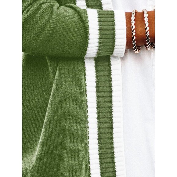 Cardigan Sweaters for Women Knit Open Front Varsity Trendy Cardigan with Pockets - Picture 5 of 6